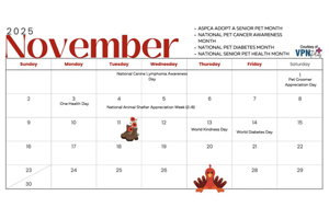 November pet- and vet-related calendar